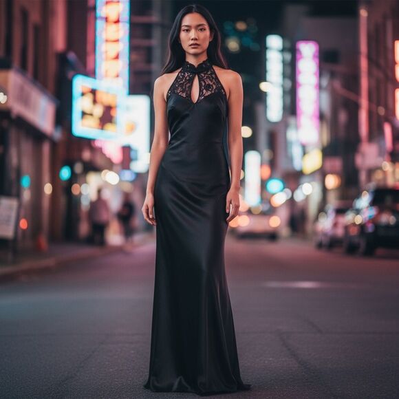 Vintage Zum Zum 90s Y2K Whimsigoth Satin Maxi Dress Size 9/10 Prom Dark Feminine - Picture 2 of 10